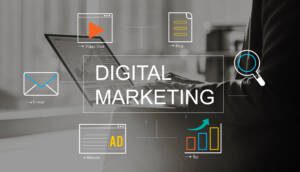 Frustrated financial marketing team reviewing underperforming digital campaign results