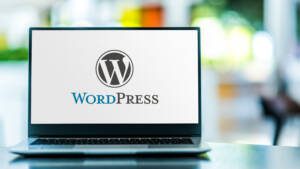 Financial institution website being managed on WordPress CMS dashboard by marketing professional
