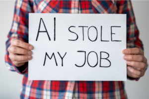 Marketing professional combining AI insights with human creativity to develop a customer-focused campaign