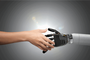 Financial marketing team blending AI insights with human creativity to build customer trust