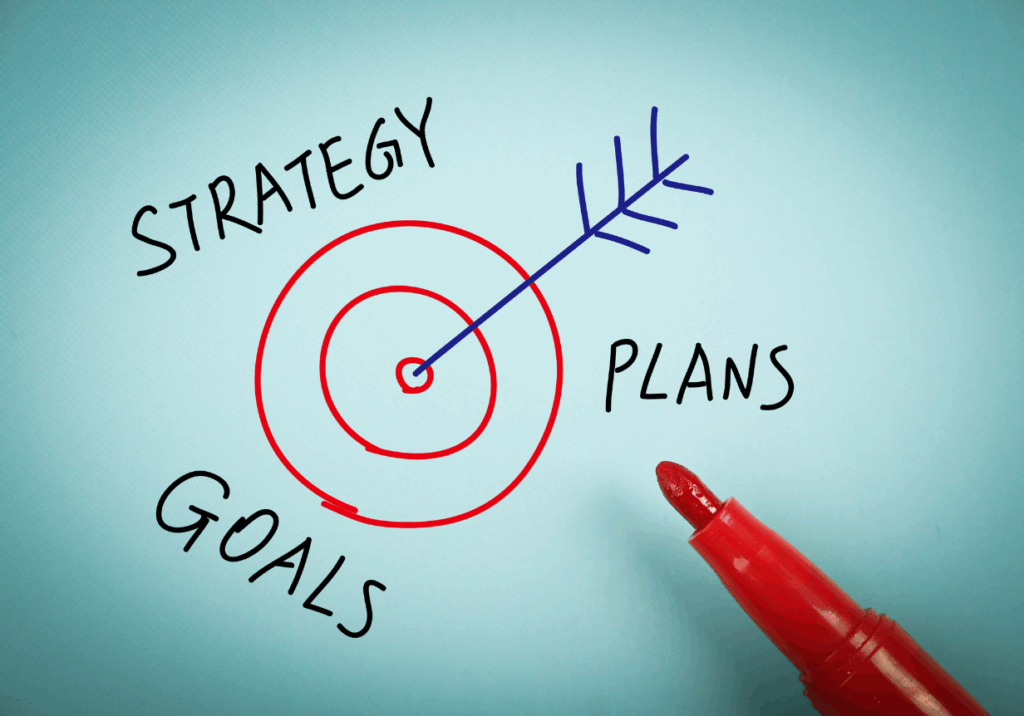 Business team reviewing flexible strategy plan to adapt to shifting market conditions and improve outcomes