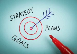 Business team reviewing flexible strategy plan to adapt to shifting market conditions and improve outcomes