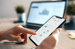 Frustrated user struggling to navigate a confusing mobile banking app interface