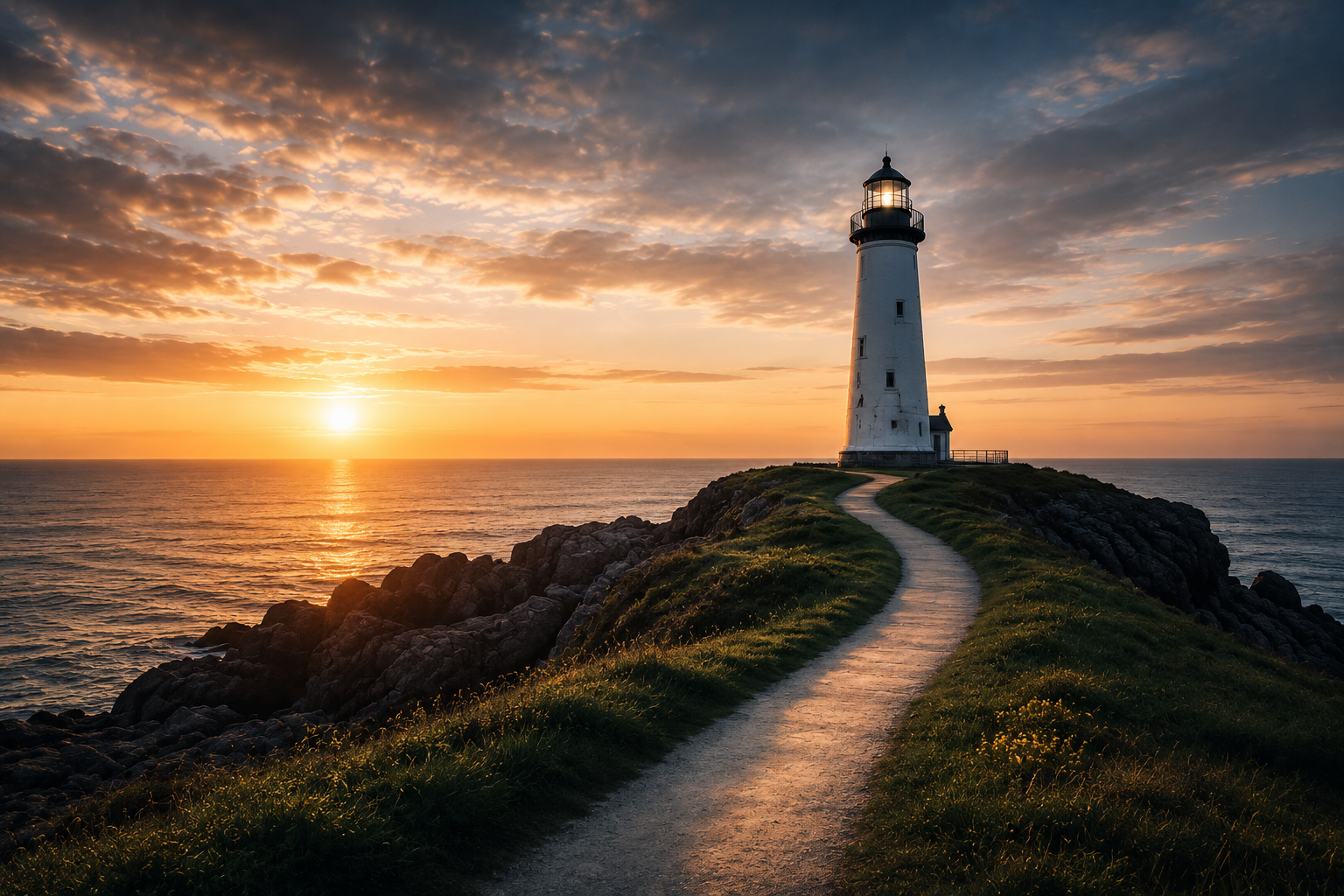 Lighthouse at sunset symbolizing digital growth strategy for financial firms